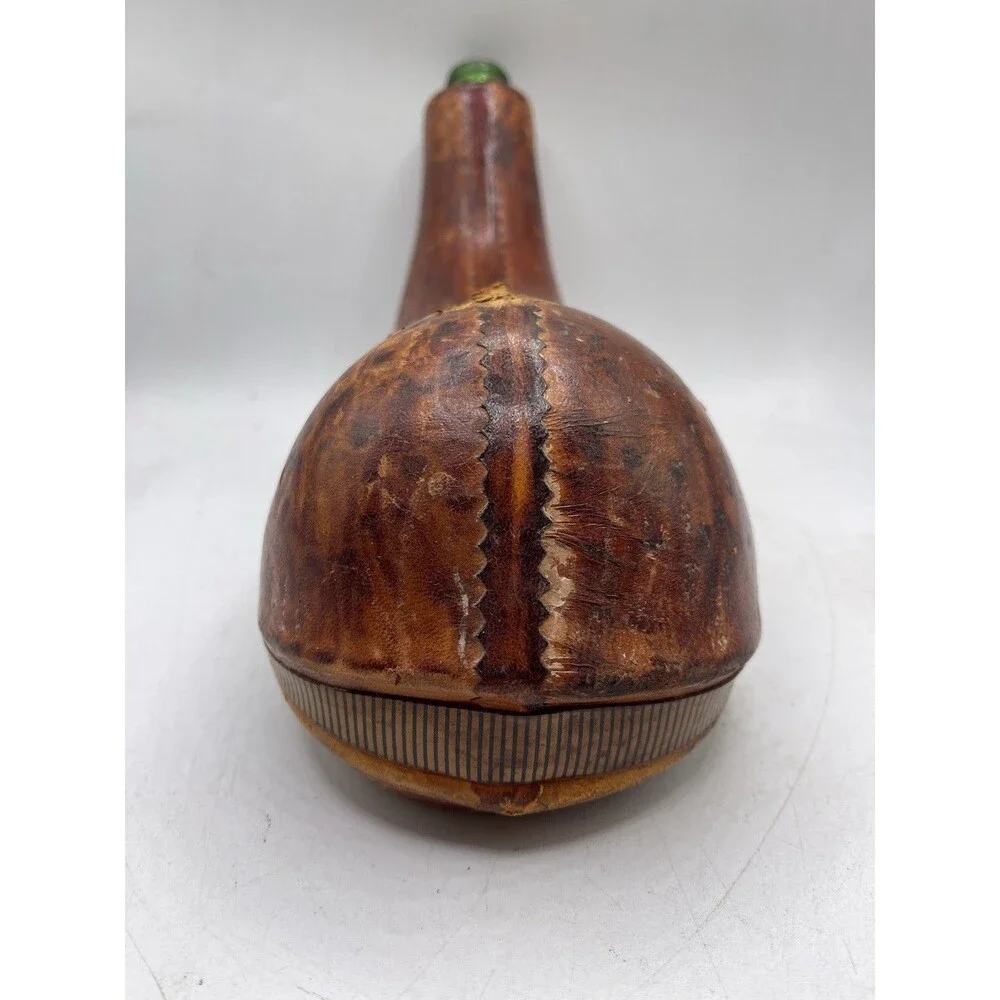 Italian Brown Leather Whale Liquor Glass Bottle Decanter : Blue Eye : EMPTY